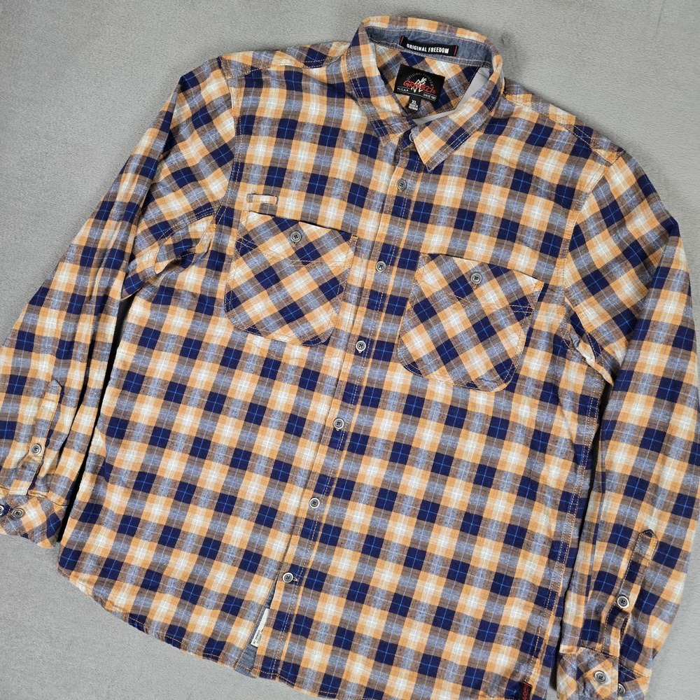Gramicci Shirt Men XL Multicolor Plaid Flannel Button Up Long Sleeve USA Outdoor